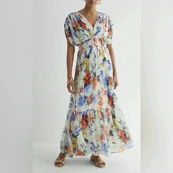 Express Floral Draped Sleeve Pleated Maxi Dress Size Large - Picture 1 of 14